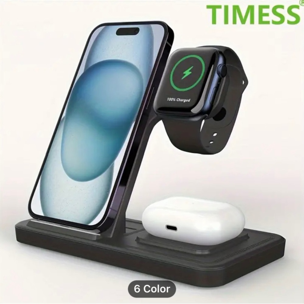 3-in-1 Foldable 15W Wireless Charging Station, Fast Charger Stand